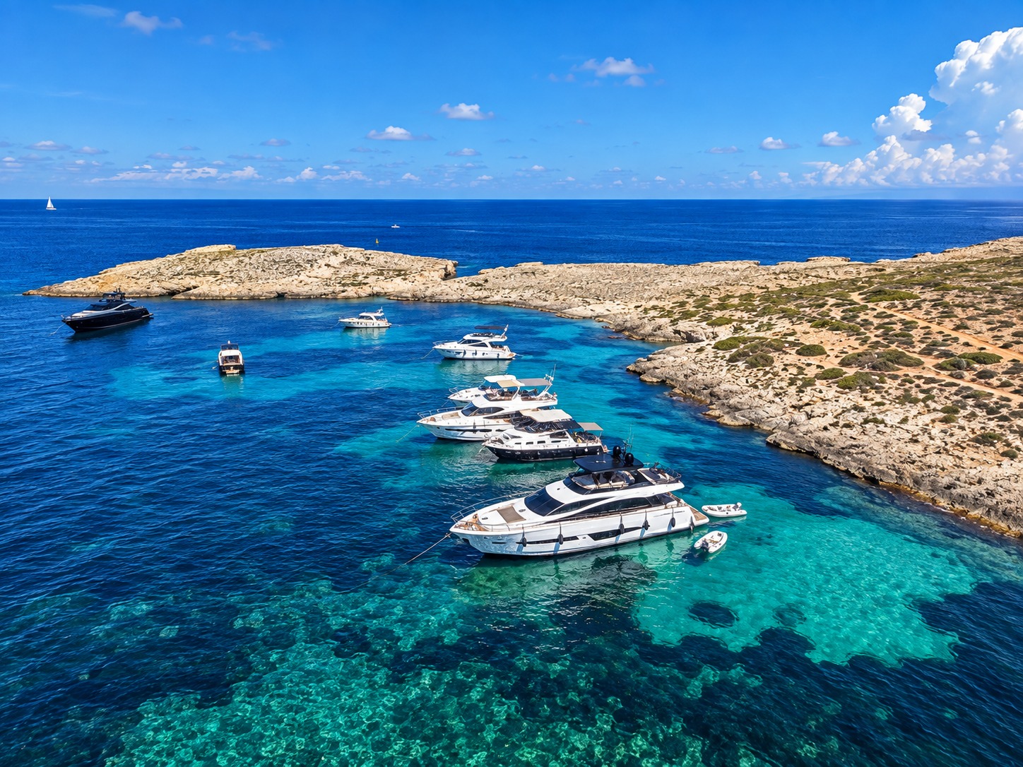 Aerial yacht and turquoise sea view